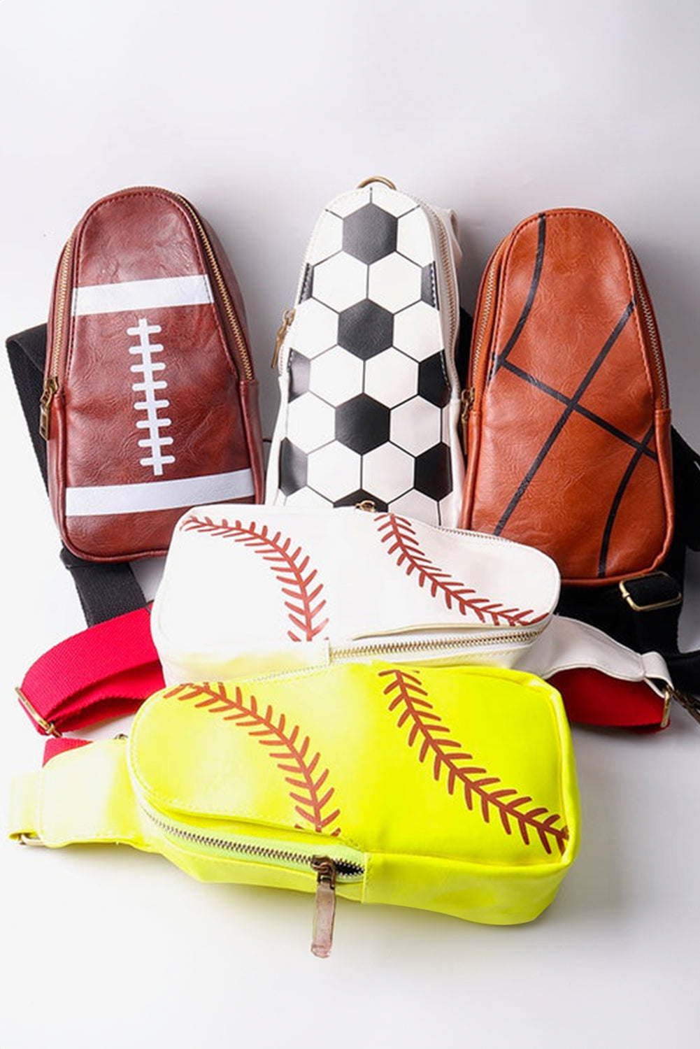 Baseball Pattern PU Leather Zipped Sling Bag
