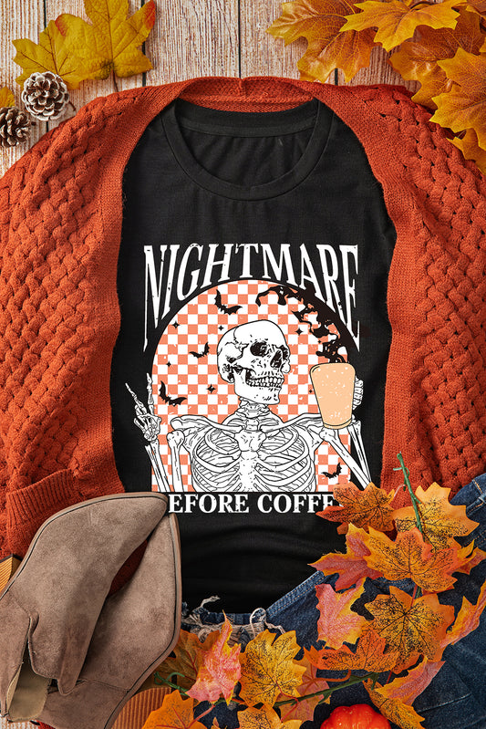 Nightmare Before Coffee Skull Checkerboard Graphic Tee
