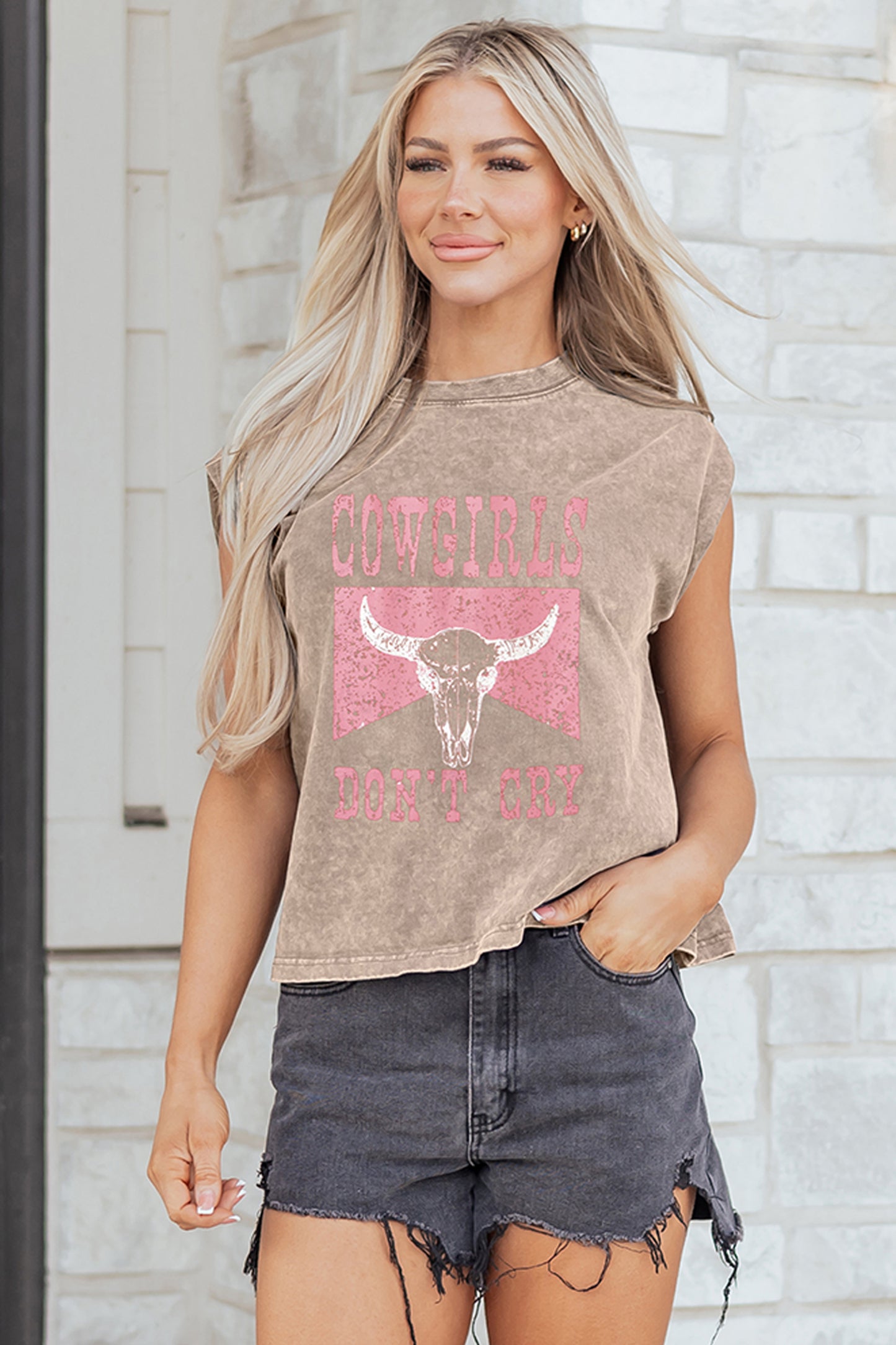 COWGIRLS DONT CRY Western Graphic Mineral Wash Tank Top