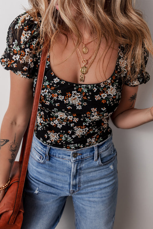 Floral Puff Sleeve Bodysuit
