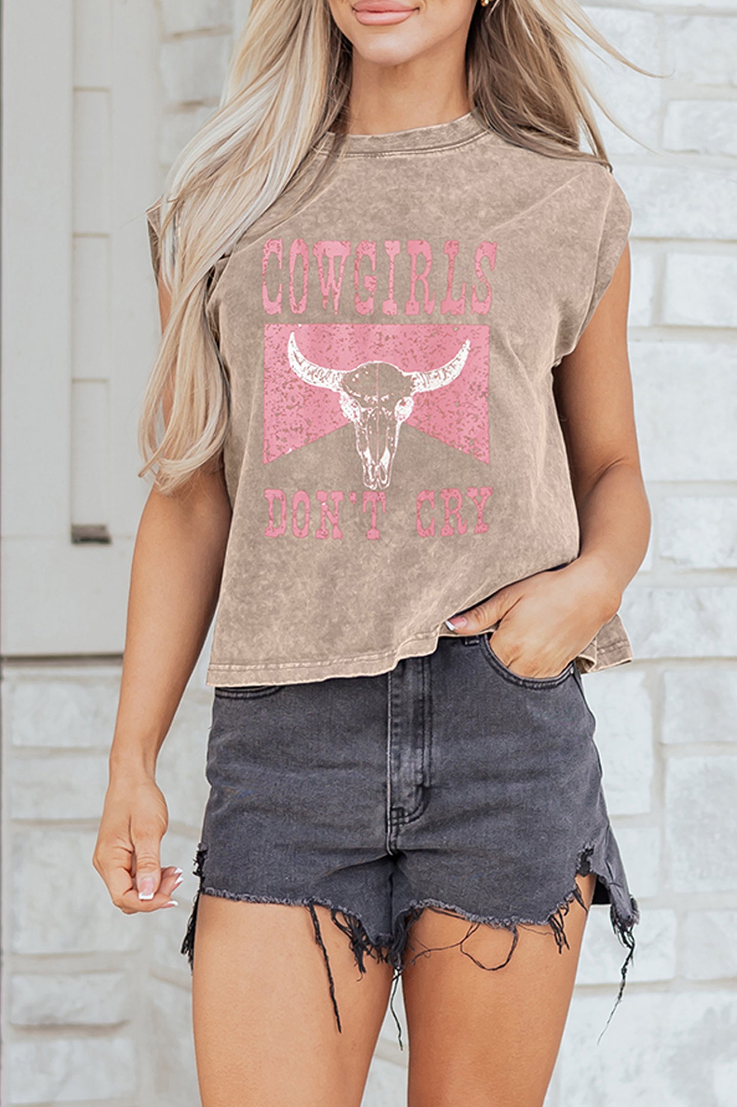 COWGIRLS DONT CRY Western Graphic Mineral Wash Tank Top