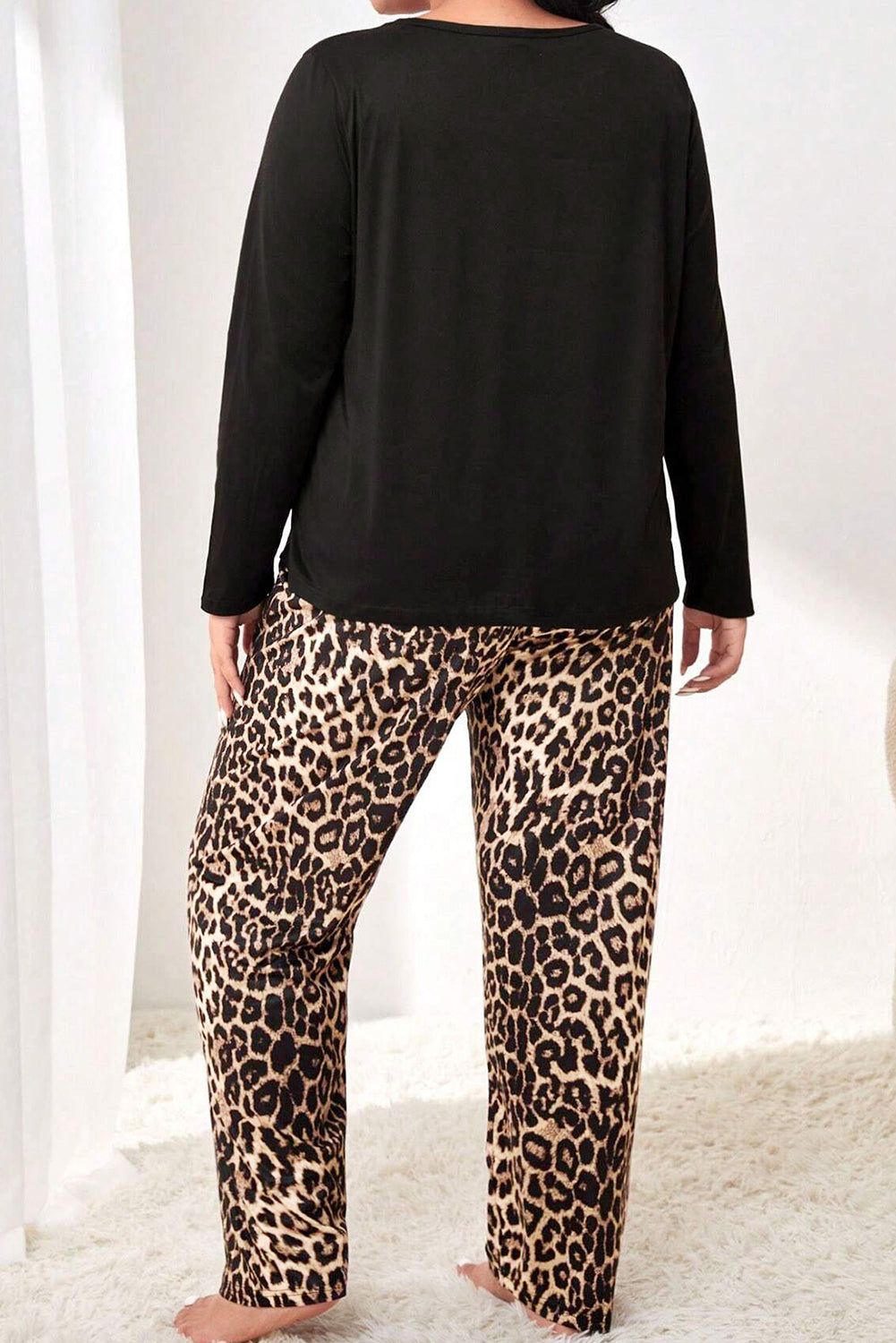 Leopard Patched Pocket Plus Size Pants Set