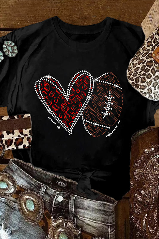 Rhinestone Football & Heart Graphic T Shirt