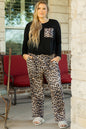 Leopard Patched Pocket Plus Size Pants Set