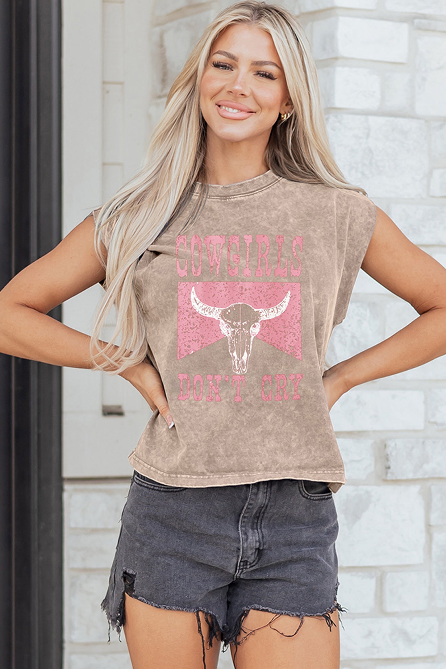 COWGIRLS DONT CRY Western Graphic Mineral Wash Tank Top