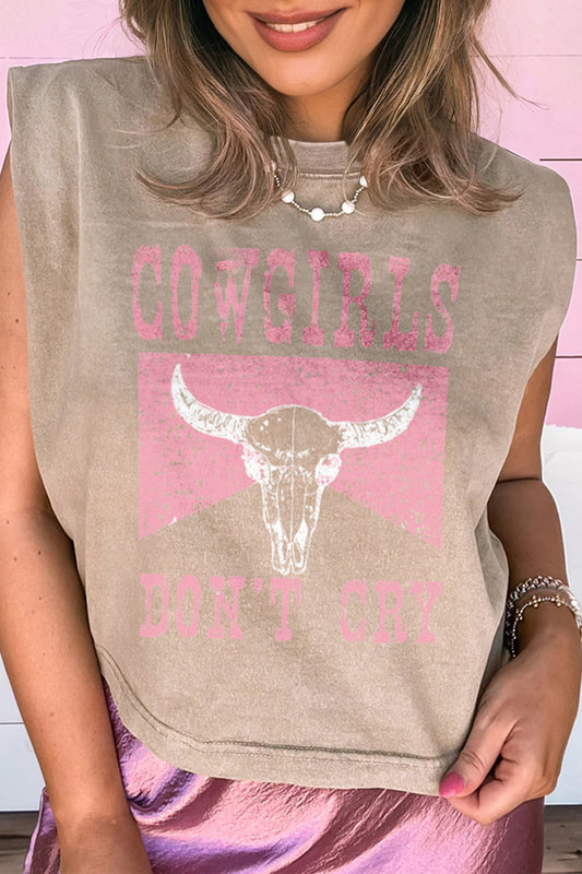 COWGIRLS DONT CRY Western Graphic Mineral Wash Tank Top