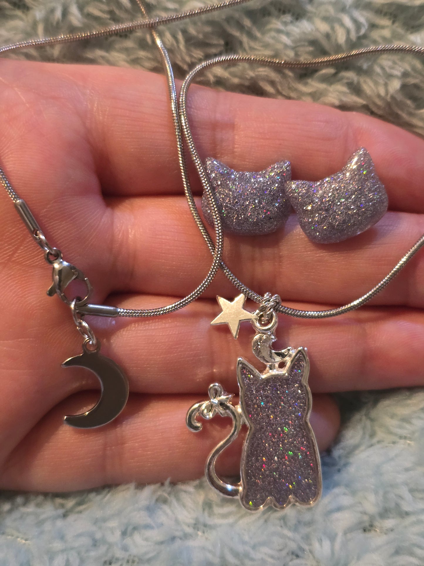 Celestial Kitty Necklace and earing set