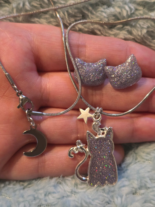 Celestial Kitty Necklace and earing set